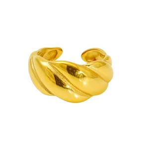 Polished 18k gold plated stainless steel twisted spiral open ring for women