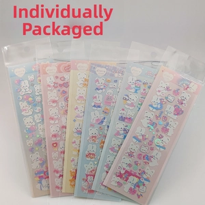 Set of 6 cartoon white bear stickers in pastel colors with individual packaging