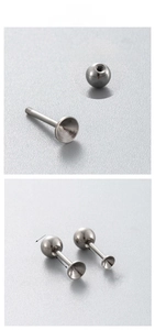 Macro view of 4mm titanium ball and 6mm flat back stud earring component