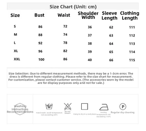 Tabla de tallas e instrucciones de lavado del vestido de gasa con estampado floral