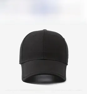 Front view of black cotton baseball cap with structured panels and curved brim