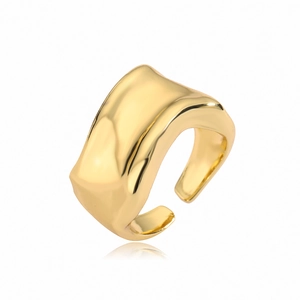 Minimalist gold irregular wave pattern adjustable open ring for women jewelry