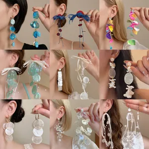 Lot de 9 paires de boucles d'oreilles bohèmes avec pompons longs et coquillages d'été