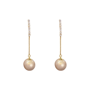 French vintage gold tassel earrings with glittering diamonds and elegant champagne pearls