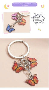 Detailed macro view of colorful butterfly charms with vibrant wings and silver metal ring