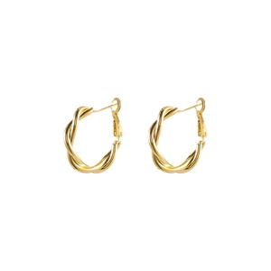 Minimalist gold twisted hoop earrings with textured spiral design for elegant fashion look