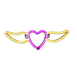 Enseigne néon LED cœur ailé violet et jaune pour décoration murale et ambiance de chambre