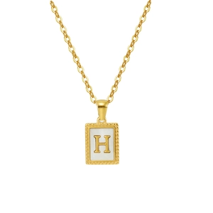 18K gold plated stainless steel necklace with square white shell letter H pendant