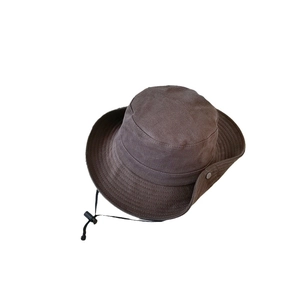Deep brown outdoor sun hat with adjustable windproof rope and wide brim for children and adults