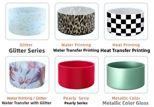 Silicone cup sleeves with glitter, leopard print, and floral water transfer designs