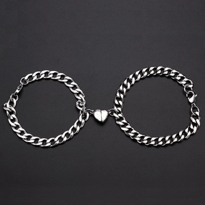 Stainless Steel Cuban Curb Link Magnetic Heart Couple Bracelets Romantic Jewelry For Men Women Fashion Simple