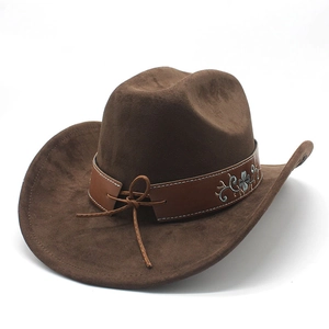 Vintage brown suede western cowboy hat with wide brim and floral embroidered band