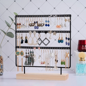 Multi Tier Earring Display Stand Metal Jewelry Organizer With Wooden Base For Studs Desktop Storage Minimalist Nordic Style