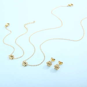 Stainless Steel Cat Paw Jewelry Set Rhinestone Necklace Bracelet Stud Earrings Cute Animal Footprint For Women