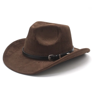 Western Cowboy Hat Faux Suede Wide Brim Fedora Jazz Hat Ethnic Leather Belt Silver Buckle Vintage Outdoor Men Women