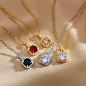 Fashion Square Rhinestone Pendant Necklace Titanium Steel Copper Micro Inlaid Clavicle Chain Geometric Jewelry For Women Gift