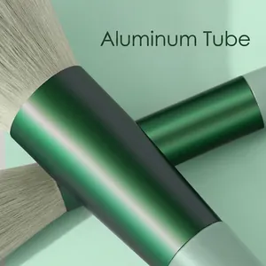 Professional matte green makeup brushes with thickened aluminum tubes and soft fibers