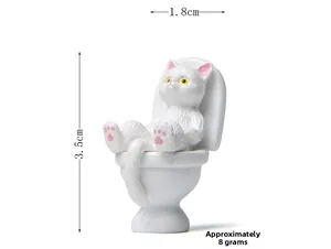 Detailed view showing dimensions of a 3.5cm miniature cartoon cat on a toilet figurine
