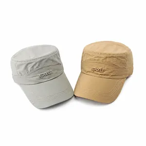 Lightweight quick-dry flat top military cap with sports embroidery and wide sun visor