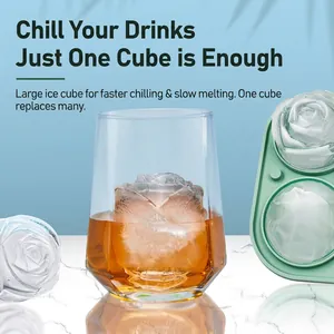 Food-grade silicone rose ice mold for making large floral ice spheres in cold drinks