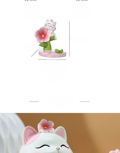 Close-up of resin lucky cat figurine with dimensions 8.5cm and phone stand feature