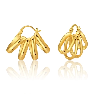 Elegant 18K gold plated textured hoop earrings for women with polished metal finish