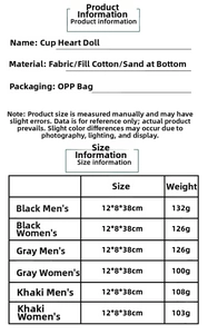 Detailed size chart for Christmas faceless dolls with weight and fabric specifications