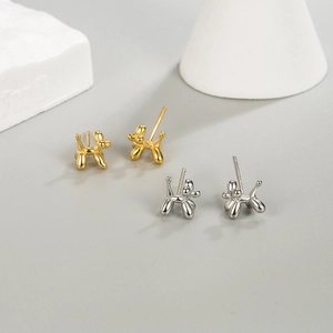 Modern Copper Balloon Dog Stud Earrings With 925 Sterling Silver Earring Post Minimalist Cute Animal Style Electroplated Jewelry For Women