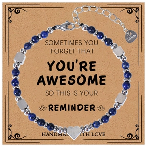 Bracelet En Perles De Pierre Naturelle Avec Pendentif Cœur En Acier Inoxydable Réglable Bijoux Fait Main Cadeau Pour Femmes