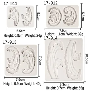 Four types of wave-shaped silicone molds for fondant, chocolate and resin art decorations