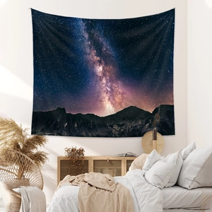 Tenture murale bohème galaxie avec nuit étoilée et paysage de montagne pour la chambre