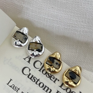 Irregular Lava Texture Stud Earrings With 925 Sterling Silver Earring Post Spotted Natural Stone Retro Artistic Women