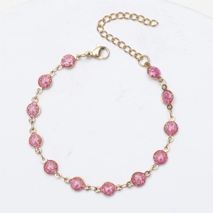 18K gold-plated stainless steel bracelet with twelve pink enamel glitter beads