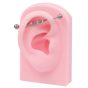 Piercing industriel en acier chirurgical avec zircons marquise roses et blancs
