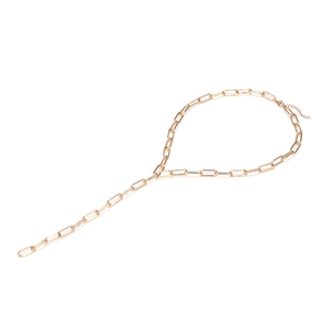 Golden Y-shaped paperclip link chain necklace with adjustable lobster clasp on white background