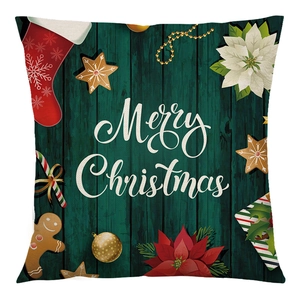 Linen Christmas pillow case with Merry Christmas print, gingerbread man and star motifs
