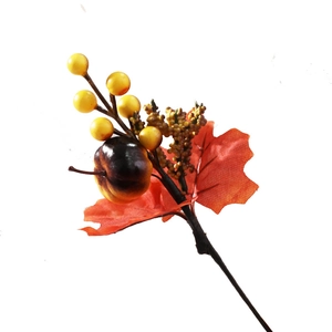 Artificial Halloween pumpkin branch with orange maple leaves and yellow berries for home decor