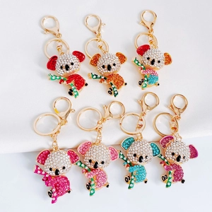 Set of seven colorful koala keychains with sparkling rhinestones and gold alloy clips