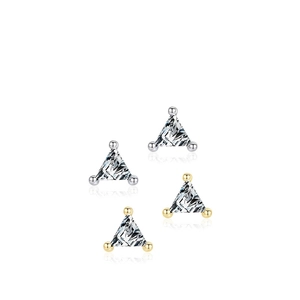 Classic S925 silver triangle stud earrings with sparkling cubic zirconia in gold and silver