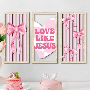 Bohemian Poplar Wood Wall Hanging Art Bow Heart Love Like Jesus Printed Decorative Sign For Bedroom Living Room Home Decor