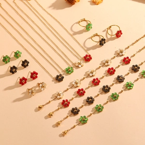 Colorful floral stainless steel jewelry set with necklaces bracelets earrings and rings