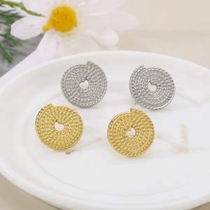 Boucles D'oreilles Puces En Acier Inoxydable Vintage Français Pour Femmes Bijoux Disque Circulaire Spirale Corde Torsadée