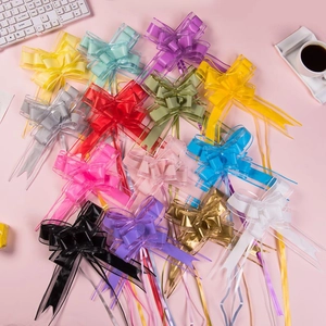 Assorted colorful organza ribbon bows with metallic edges for gift wrapping decor
