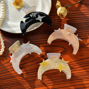 Acetate Moon Star Hair Claw Clip For Women High End Crescent Moon Rhinestone Faux Artificial Pearl Shark Clip Fashion Hair Accessories