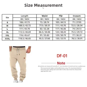 Size chart for men's baggy jogger pants showing length waist and hip in CM and INCH