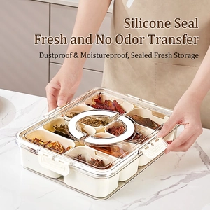 Airtable kitchen spice box with 8 compartments and secure snap-lock lid for seasoning