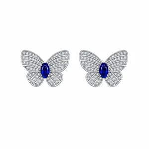 Boucles D'oreilles Papillon Avec Tige En Argent Sterling 925 Zircon Bleu Royal Vintage Élégant Bijoux Pour Femmes
