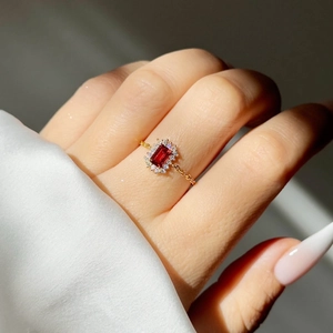 Adjustable Chain Ring Copper 18K Gold Plated Rectangle Zirconia Halo Finger Jewelry Elegant Gift For Women