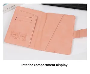 Interior detail of pink leather passport wallet with card slots and SIM card holders