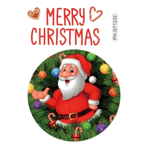 Round Christmas wall sticker with cartoon Santa Claus and Merry Christmas greeting